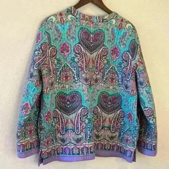 VTG Women’s Sz L Orvis Floral Reversible Quilted‎ Button Front Kimono Jacket - Picture 2 of 12